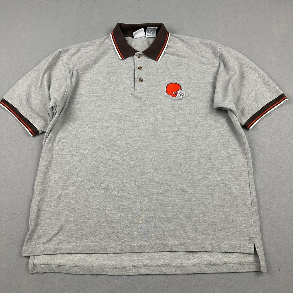 Vintage Cleveland Browns Polo Shirt Men XL Gray The Edge 2000s NFL Y2K Dog Pound